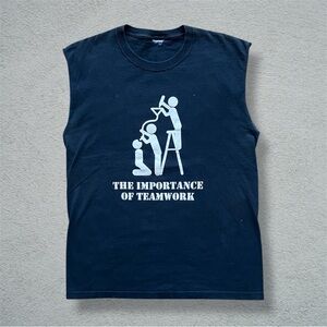 Vintage Y2K Humor Cut Off Tee Shirt Funny Comedy Party Beer Team Work VTG 90s